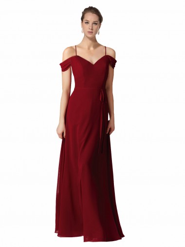 Sleeveless Sweetheart Chiffon Burgundy Long Bridesmaid Dress / Evening Dress Bath