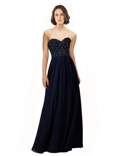 Sleeveless Sweetheart Soft Chiffon Dark Navy Long Bridesmaid Dress / Formal Dress Bath
