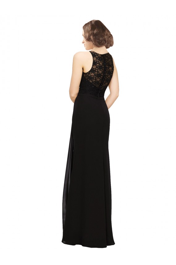 Sleeveless High Neck Soft Chiffon & Lace Black Long Bridesmaid Dress Bath