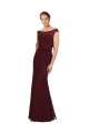 Cap Sleeves Bateau Neck Soft Chiffon Burgundy Gold Long Bridesmaid Dress Bath
