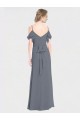 Flutter Sleeves V-Neck Soft Chiffon Slate Grey Long Bridesmaid Dress Bath