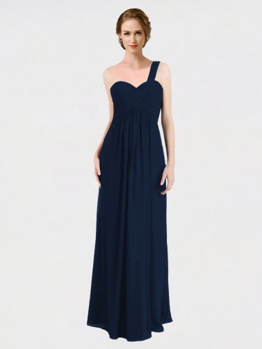 Sleeveless Sweetheart Soft Chiffon Dark Navy A-Line Long Bridesmaid Dress / Formal Dress Bath
