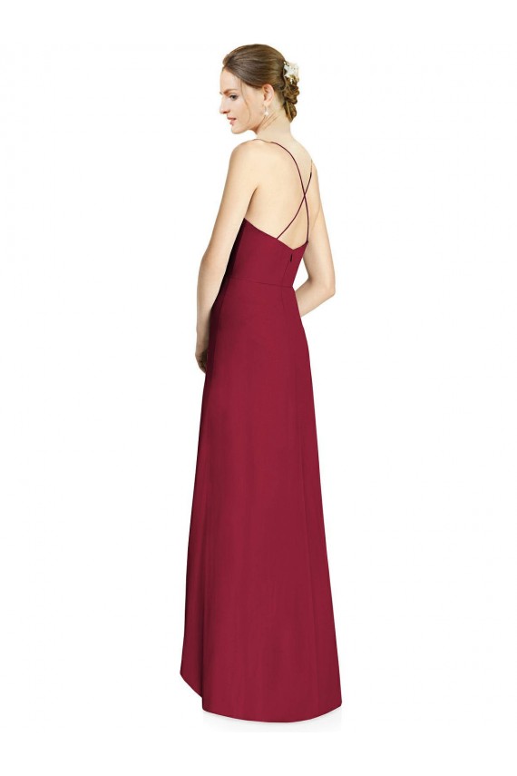 Sleeveless V-Neck Soft Chiffon Burgundy Long High Low Bridesmaid Dress Bath
