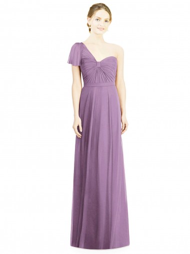 Flutter Sleeves Sweetheart Soft Chiffon Dark Lavender Long Formal Dress / Bridesmaid Dress Bath