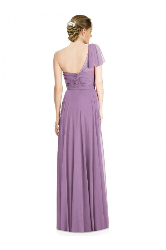 Flutter Sleeves Sweetheart Soft Chiffon Dark Lavender Long Formal Dress / Bridesmaid Dress Bath