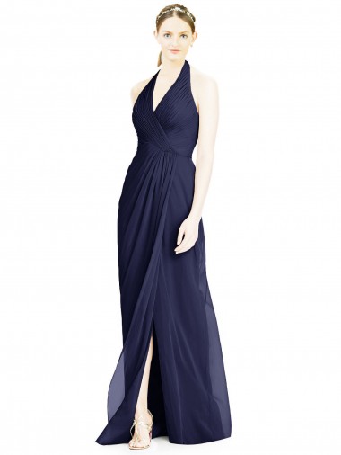 Sleeveless V-Neck Soft Chiffon Dark Navy Long Formal Dress / Bridesmaid Dress Bath