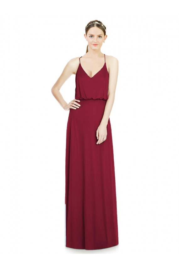 Sleeveless V-Neck Soft Chiffon Burgundy Long Evening Gowns / Bridesmaid Dress Bath