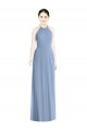 Sleeveless Halter Neck Chiffon Dusty Blue Long Floor Length Bridesmaid Dress Bath