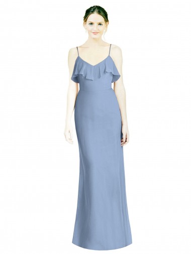 Sleeveless V-Neck Soft Chiffon Dusty Blue Long Bridesmaid Dresses Bath