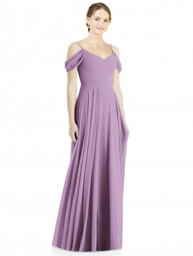 Sleeveless Spaghetti Straps Soft Chiffon Dark Lavender Long Semi Formal Evening Dress / Bridesmaid Dress Bath