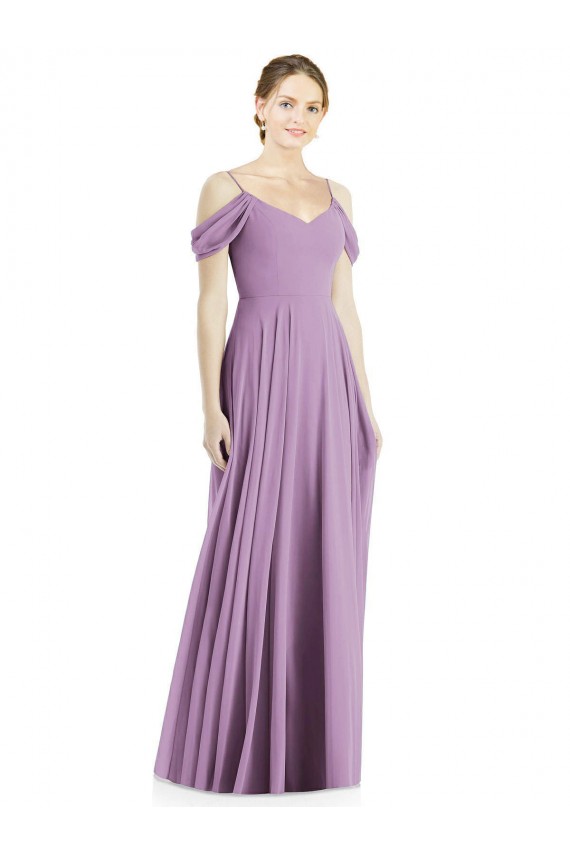 Sleeveless Spaghetti Straps Soft Chiffon Dark Lavender Long Semi Formal Evening Dress / Bridesmaid Dress Bath