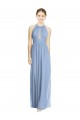 Sleeveless Halter Neck Chiffon Dusty Blue Long Wedding Party Dress Bath