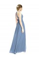 Sleeveless Halter Neck Chiffon Dusty Blue Long Wedding Party Dress Bath
