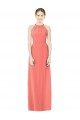 Sleeveless Halter Neck Soft Chiffon Coral Long Bridesmaid Dress Bath