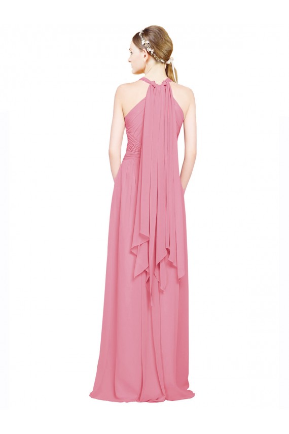 Sleeveless V-Neck Chiffon Skin Pink Long Bridesmaid Dress / Evening Dress Bath