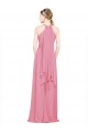 Sleeveless V-Neck Chiffon Skin Pink Long Bridesmaid Dress / Evening Dress Bath