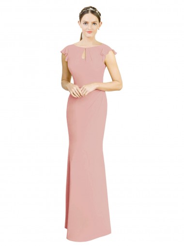 Cap Sleeves High Neck Soft Chiffon Bliss Pink Long Formal Dress / Bridesmaid Dress Bath