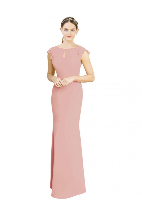 Cap Sleeves High Neck Soft Chiffon Bliss Pink Long Formal Dress / Bridesmaid Dress Bath