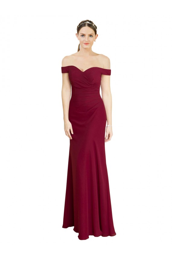 Sleeveless Off the Shoulder Soft Chiffon Burgundy Long Black Tie Prom Dress / Bridesmaid Dress Bath