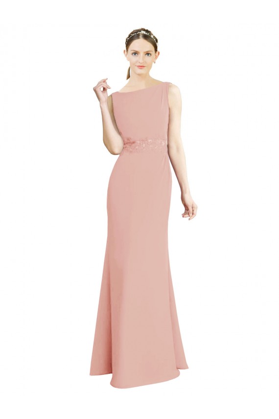 Sleeveless High Neck Soft Chiffon Bliss Pink Long Bridesmaid Dress Bath