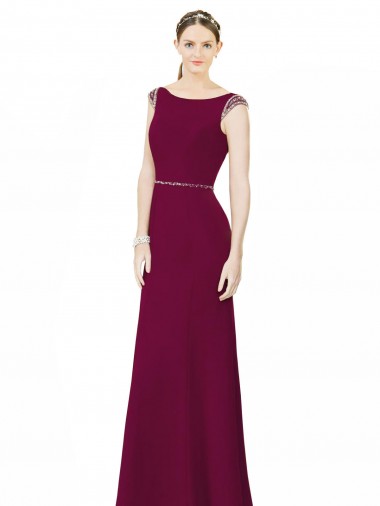 Sleeveless High Neck Soft Chiffon Burgundy Long Bridesmaid Dress Bath