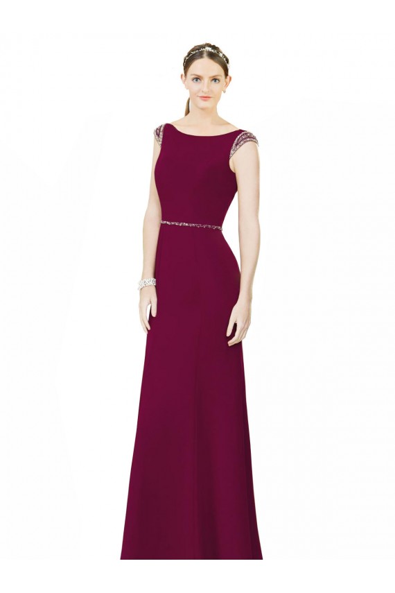 Sleeveless High Neck Soft Chiffon Burgundy Long Bridesmaid Dress Bath