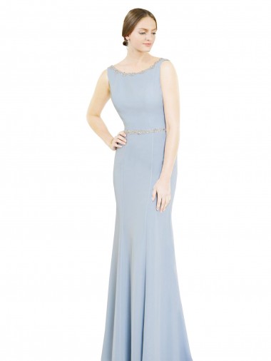 Sleeveless High Neck Soft Chiffon Light Sky Blue Long Bridesmaid Dress Bath