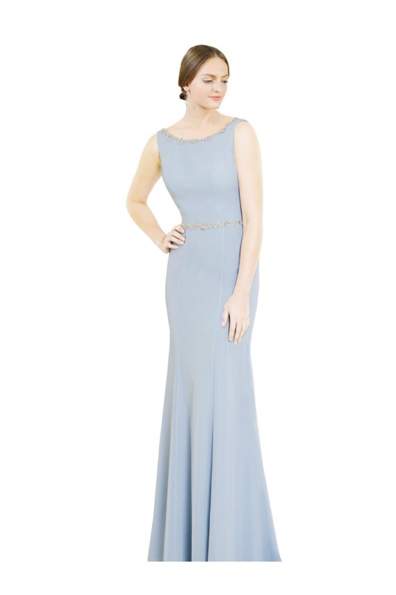 Sleeveless High Neck Soft Chiffon Light Sky Blue Long Bridesmaid Dress Bath