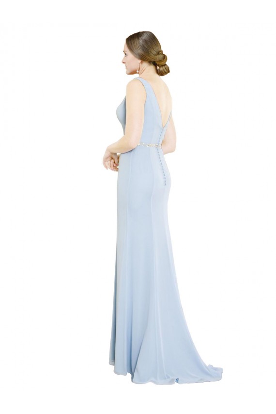 Sleeveless High Neck Soft Chiffon Light Sky Blue Long Bridesmaid Dress Bath