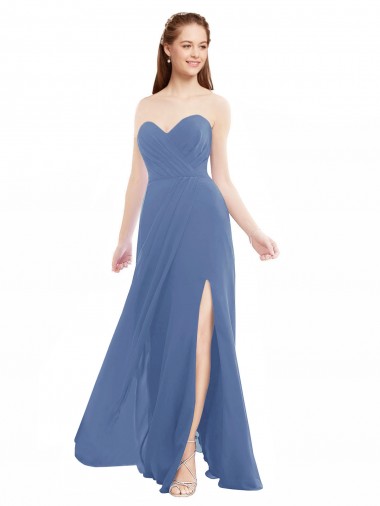 Sleeveless Strapless Soft Chiffon Windsor Blue Long Bridesmaid Dresses Bath