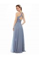 Sleeveless High Neck Soft Chiffon Dusty Blue Long Evening Dress / Bridal Party Dress Bath