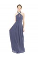 Sleeveless Halter Neck Soft Chiffon Silver Stone Long Bridesmaid Dress Bath