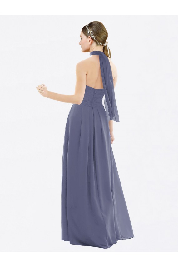 Sleeveless Halter Neck Soft Chiffon Silver Stone Long Bridesmaid Dress Bath