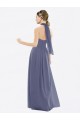 Sleeveless Halter Neck Soft Chiffon Silver Stone Long Bridesmaid Dress Bath