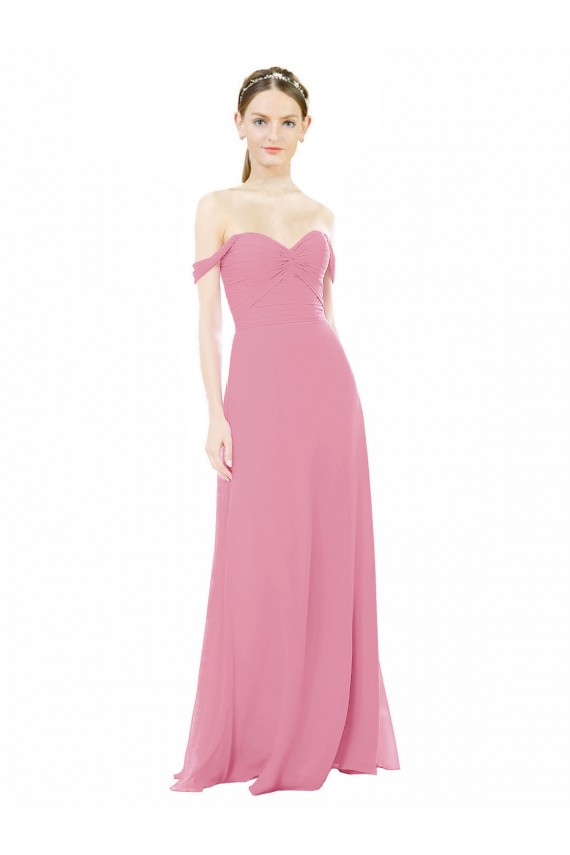 Cap Sleeves Sweetheart Soft Chiffon Skin Pink Long Formal Dress / Bridesmaid Dress Bath