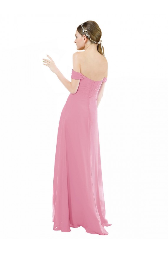 Cap Sleeves Sweetheart Soft Chiffon Skin Pink Long Formal Dress / Bridesmaid Dress Bath