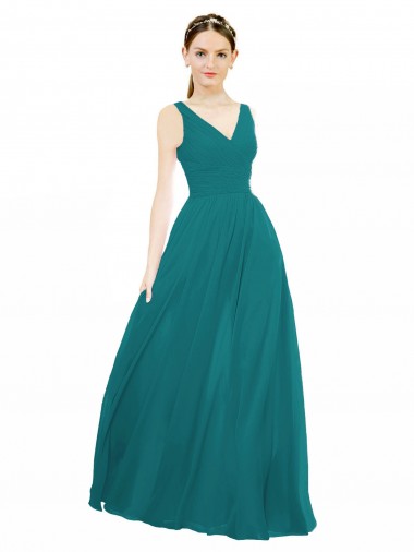 Sleeveless V-Neck Chiffon Hunter Long Bridesmaid Gowns Bath