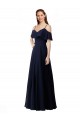 Sleeveless V-Neck Soft Chiffon Dark Navy Long Bridesmaid Dress Bath