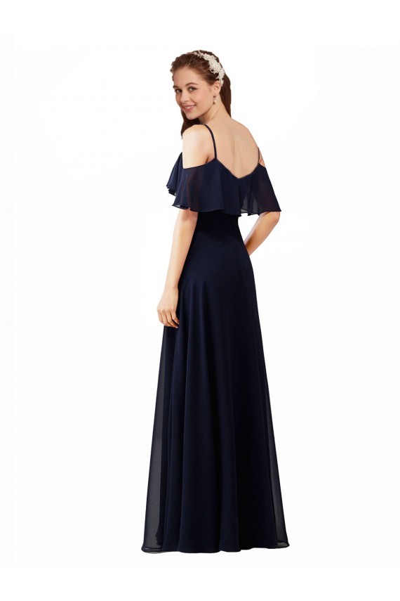 Sleeveless V-Neck Soft Chiffon Dark Navy Long Bridesmaid Dress Bath