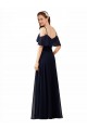 Sleeveless V-Neck Soft Chiffon Dark Navy Long Bridesmaid Dress Bath