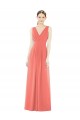 Sleeveless V-Neck Soft Chiffon Coral A-Line Long Bridesmaid Dress Bath