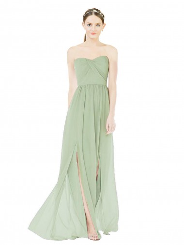 Sleeveless Strapless Soft Chiffon Sage Long Semi Formal Evening Dress / Bridesmaid Dress Bath