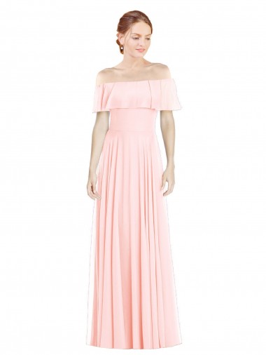 Sleeveless Square Neck Soft Chiffon Pink Long Formal Bridesmaid Dress Bath