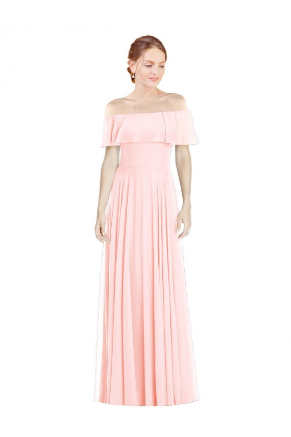 Sleeveless Square Neck Soft Chiffon Pink Long Formal Bridesmaid Dress Bath