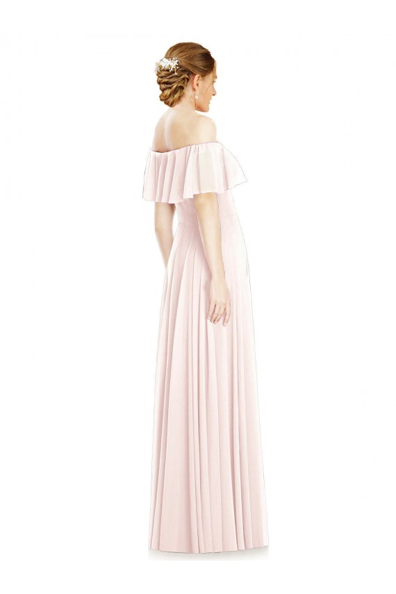 Sleeveless Square Neck Soft Chiffon Pink Long Formal Bridesmaid Dress Bath