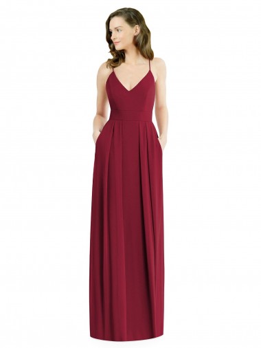 Sleeveless V-Neck Soft Chiffon Burgundy Long Semi Formal Evening Dress / Bridesmaid Dress Bath