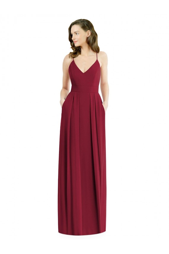 Sleeveless V-Neck Soft Chiffon Burgundy Long Semi Formal Evening Dress / Bridesmaid Dress Bath