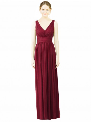 Sleeveless V-Neck Soft Chiffon Burgundy Long Bridesmaid Dress / Formal Dress Bath