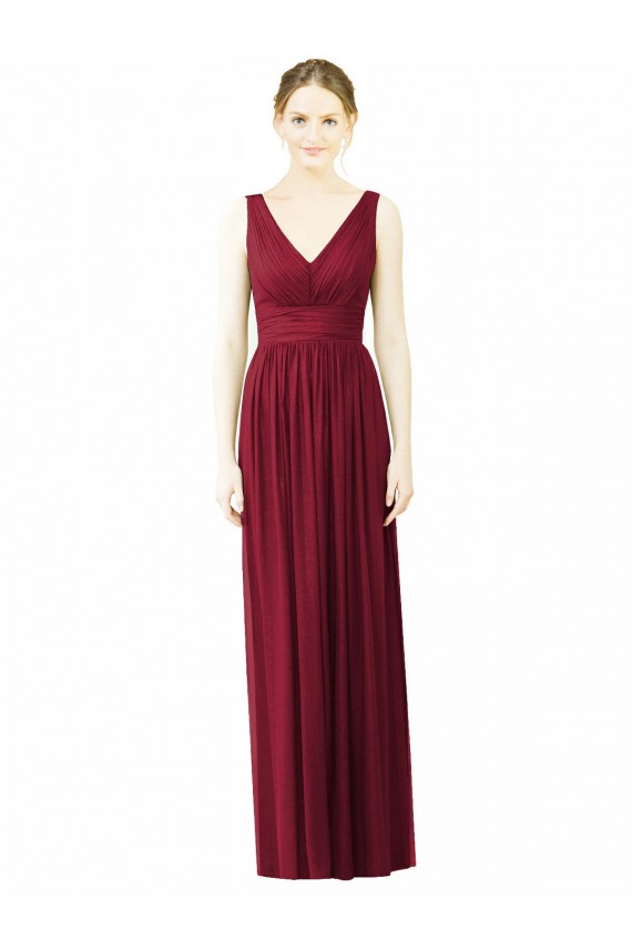 Sleeveless V-Neck Soft Chiffon Burgundy Long Bridesmaid Dress / Formal Dress Bath