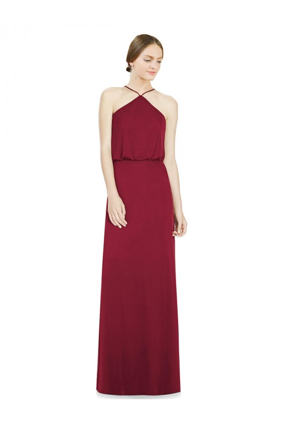 Sleeveless Halter Neck Soft Chiffon Burgundy Long Bridesmaid Dress Bath